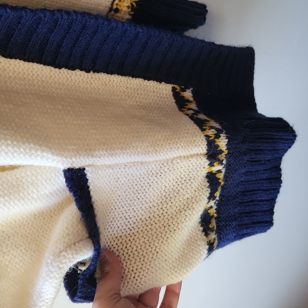 American Eagle Fair Isle Cardigan Chunky Knit Cream Navy Pockets, Size Xxl - Picture 12 of 12
